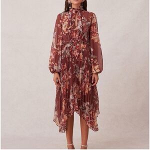 Keepsake the Label Unravel Midi Dress Chocolate Lily Floral NWT Size M